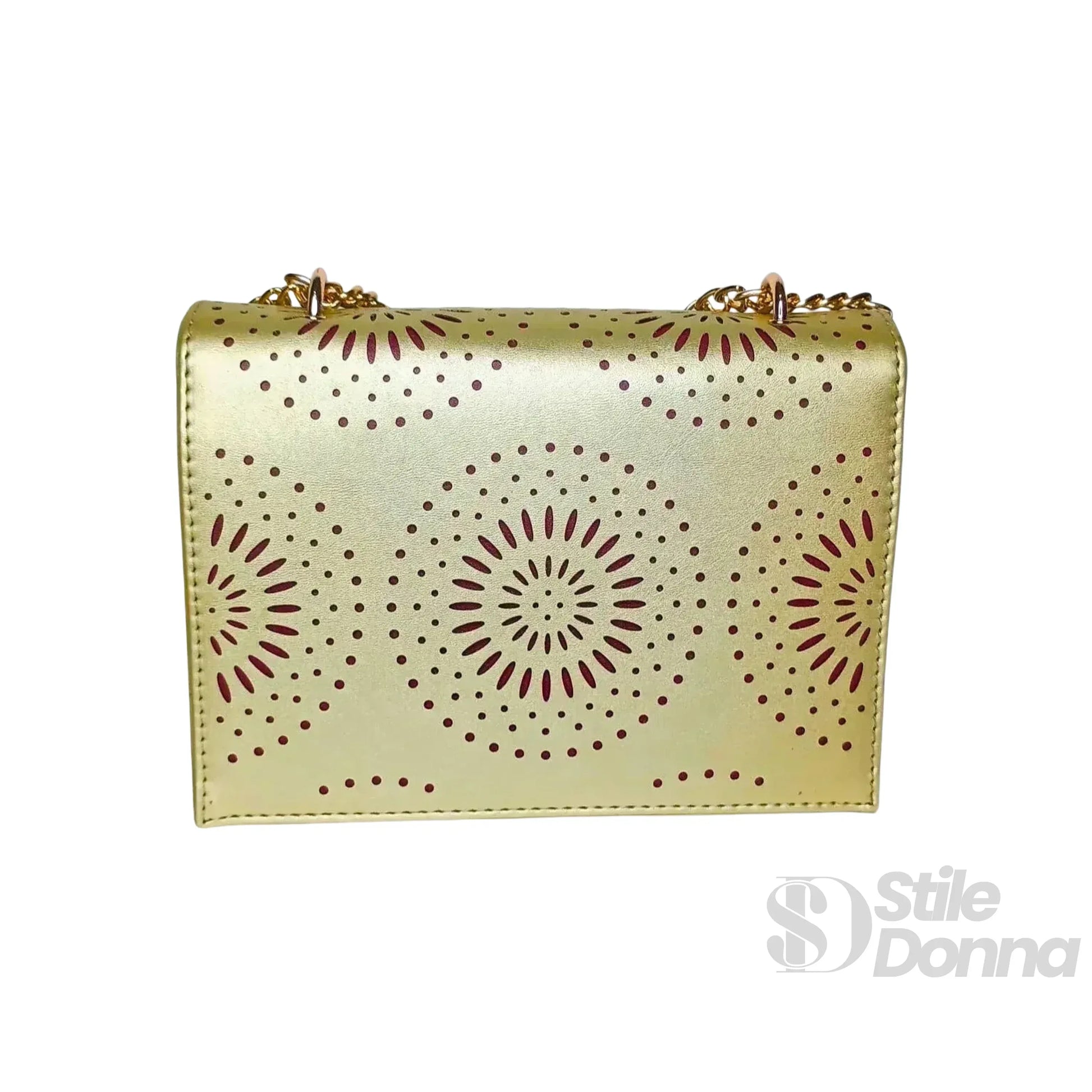 Stile Donna borsa a tracolla ecopelle con catena elegante – vista laterale