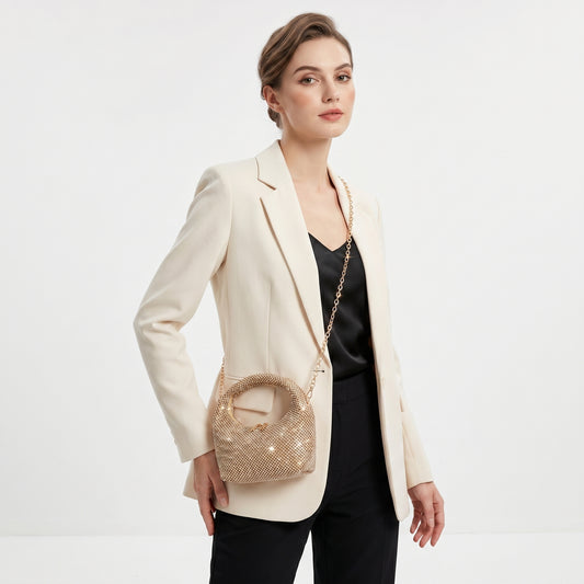 Stile Donna borsa da sera mesh strass oro - prova 1