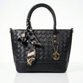 front of a leather bag