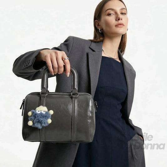 Stile Donna borsa ecopelle grigio scuro con tracolla removibile – vista posteriore