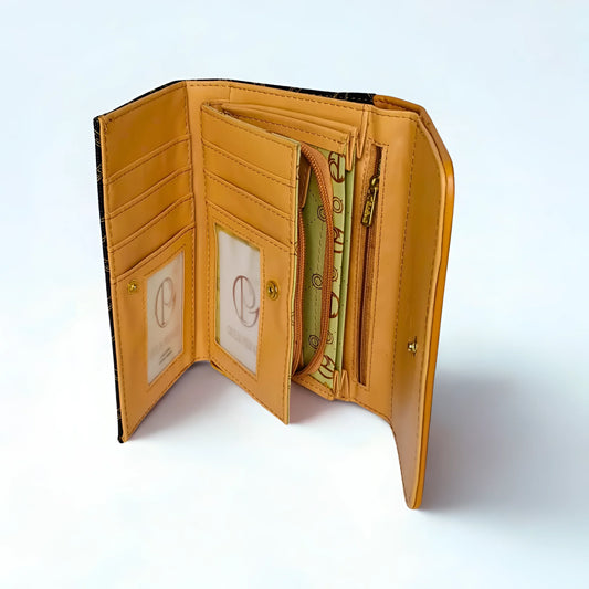 Brown Ladies Wallet with Tan Trim Pattern – MS-9991 - Stile Donna Bags