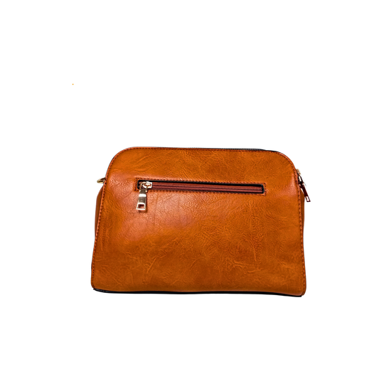 Brown Leather Handbag with Double Zipper MS-8230 - Stile Donna Bags