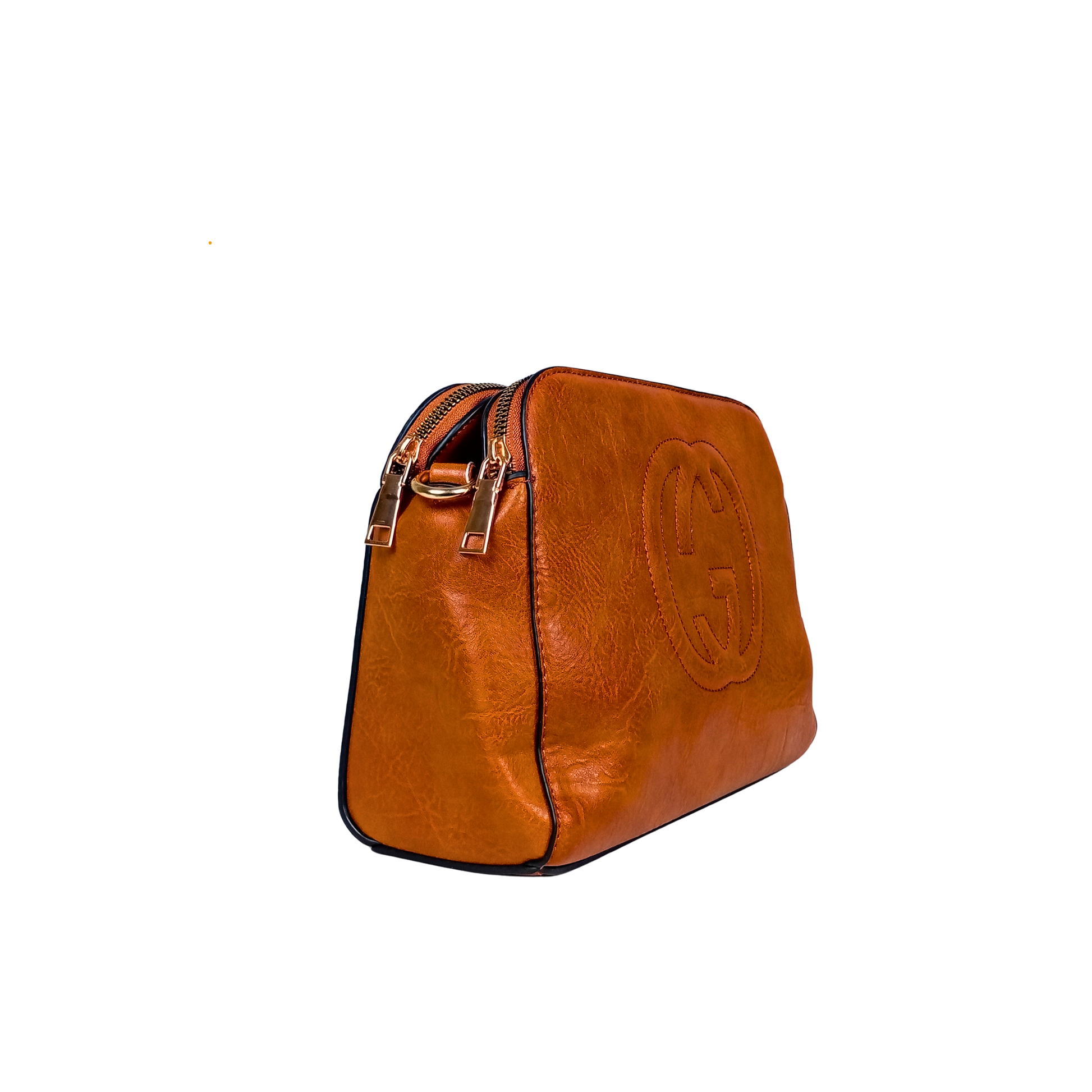 Brown Leather Handbag with Double Zipper MS-8230 - Stile Donna Bags