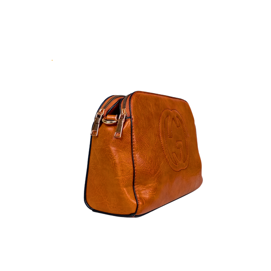 Brown Leather Handbag with Double Zipper MS-8230 - Stile Donna Bags