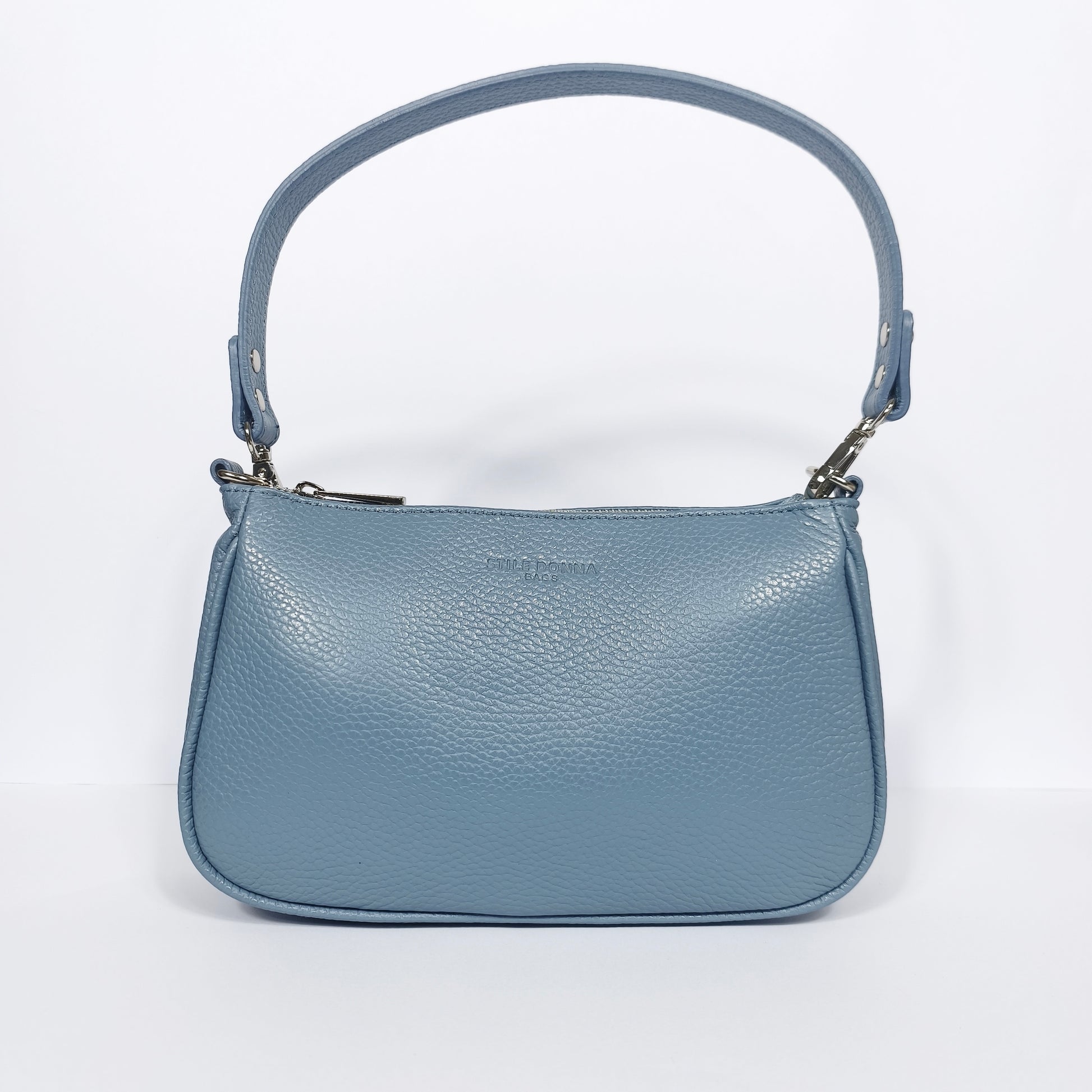 Camilla borsa a tracolla vera pelle made in Italy blu – vista laterale