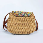 Borsa Tracolla in Rafia Intrecciata con Pattino Ricamato a Perline - Stile Donna Bags