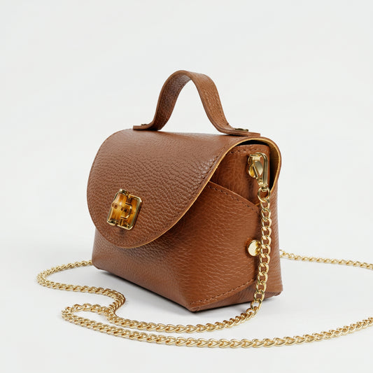 Amina mini borsa donna vera pelle con catena dorata – vista 4
