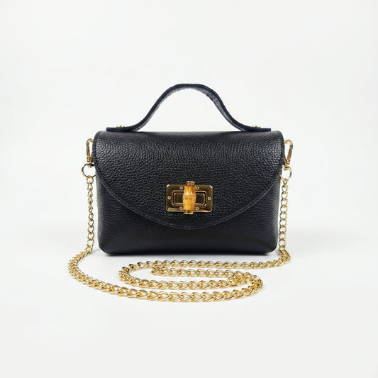 Amina mini borsa donna vera pelle con catena dorata – vista 3