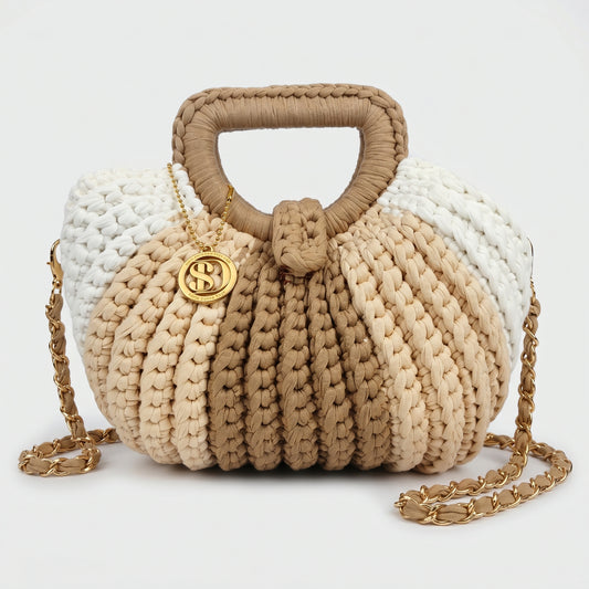Oliva borsa a mano donna in corda di cotone intrecciata con tracolla a catena – vista 1