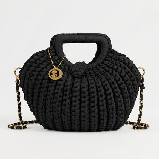 Oliva borsa a mano donna in corda di cotone intrecciata con tracolla a catena – vista 2
