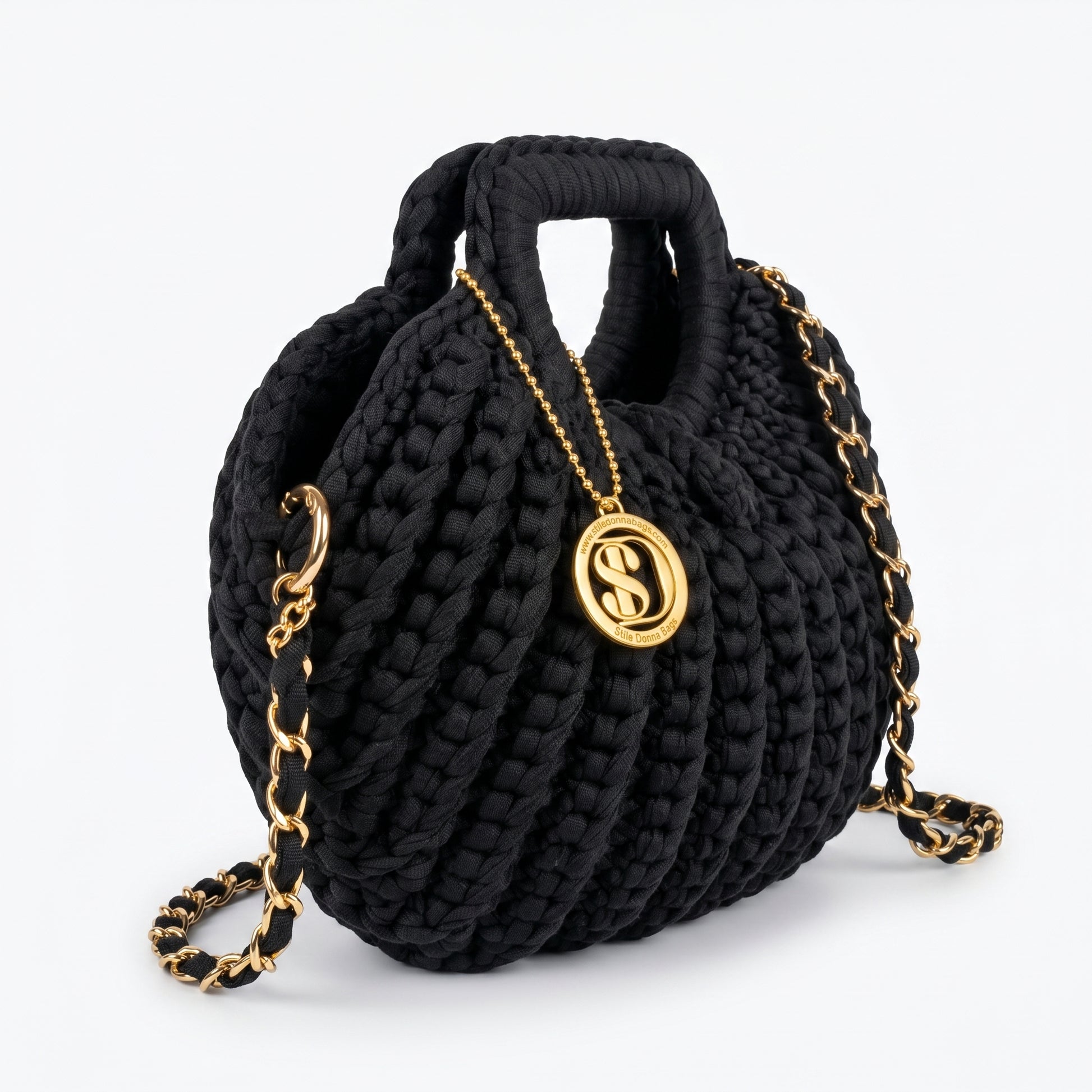 Oliva borsa a mano donna in corda di cotone intrecciata con tracolla a catena – vista 7