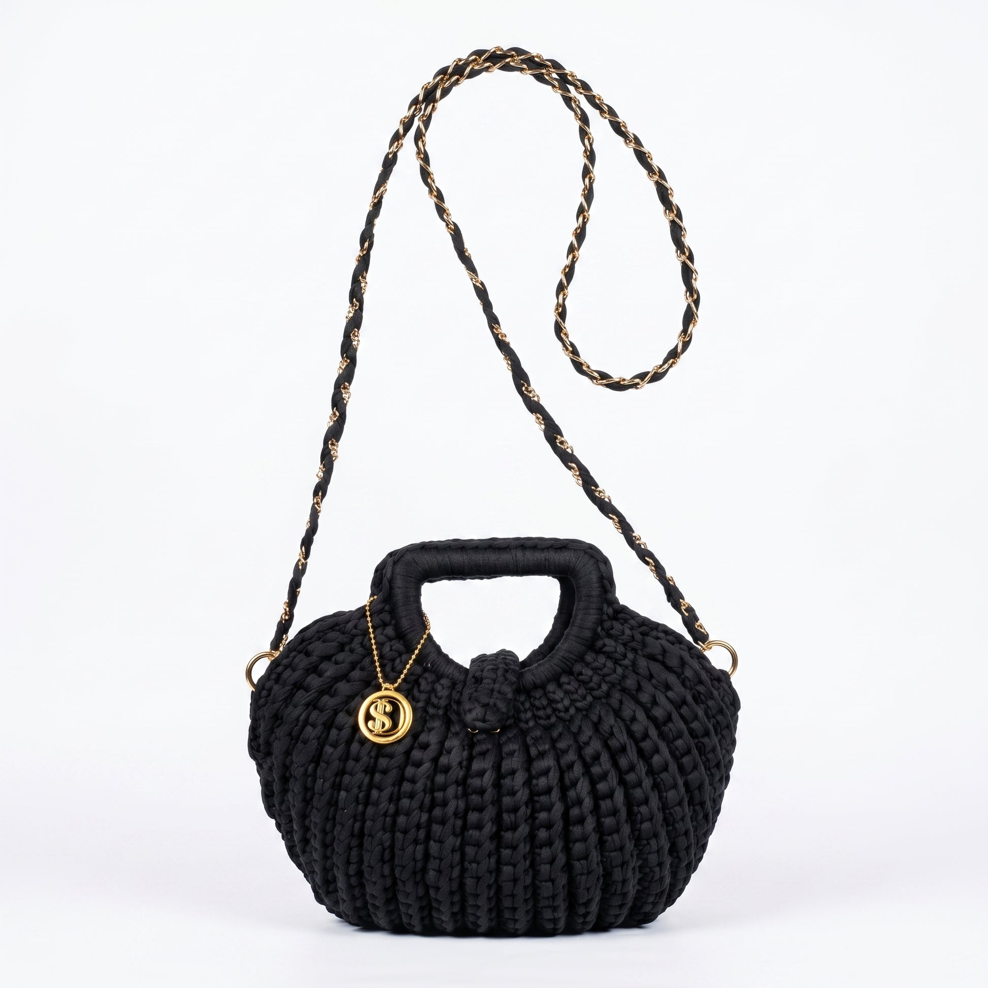 Oliva borsa a mano donna in corda di cotone intrecciata con tracolla a catena – vista 3