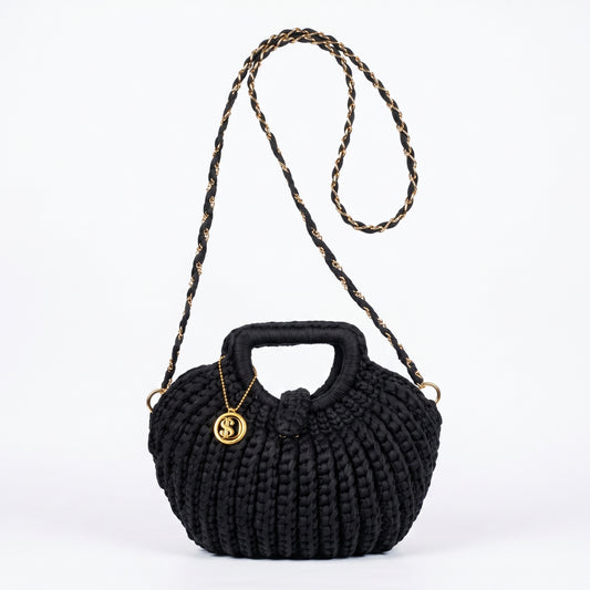 Oliva borsa a mano donna in corda di cotone intrecciata con tracolla a catena – vista 3