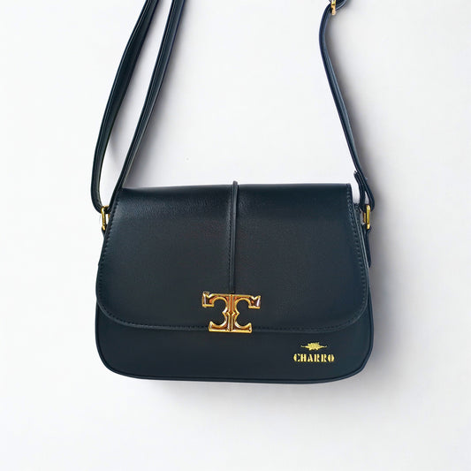 Charro Black Leather Flap Bag - MS-5944 - Stile Donna Bags