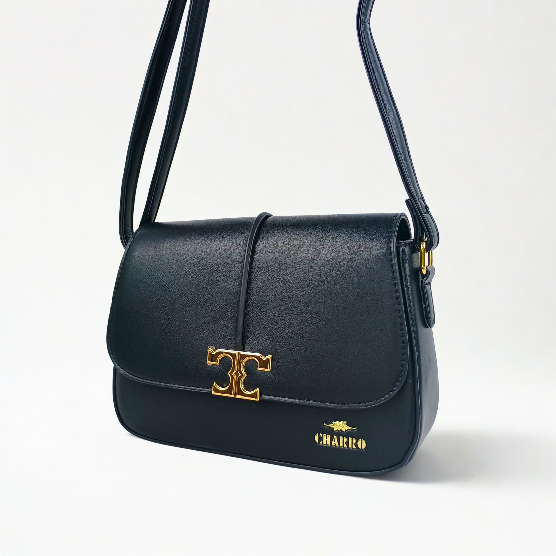 Charro Black Leather Flap Bag - MS-5944 - Stile Donna Bags