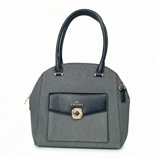 Charro borsa strutturata ecopelle azzurra con manico superiore e dettagli oro donna – vista frontale