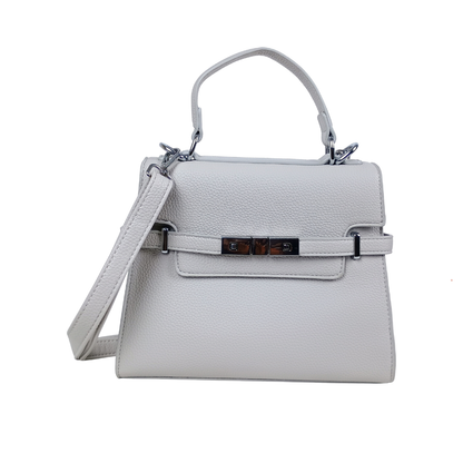 White handbag with a strap on a white background