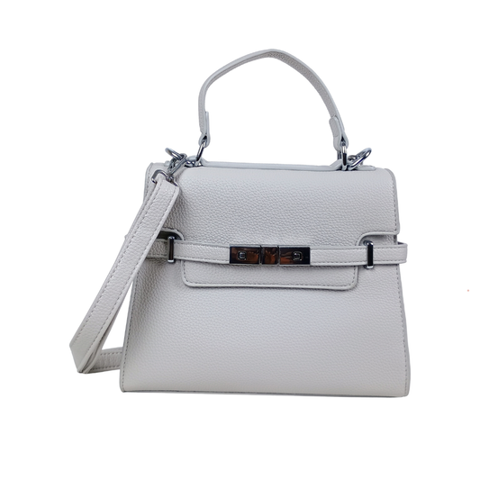 White handbag with a strap on a white background