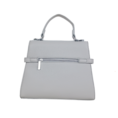Gray handbag with a zipper on a white background