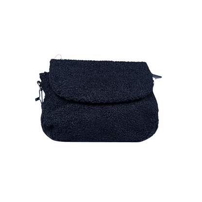Black textured pouch on a white background