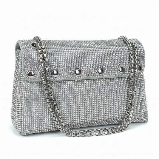 MS Pochette Strass MS-4654 Cristallo Dorato Esterno Vetro al Piombo Interno Microfibra Antistrappo Chiusura Magnetica by Stile Donna Bags