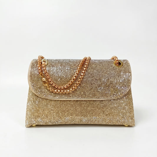 MS Pochette Strass MS-4654 Cristallo Dorato Esterno Vetro al Piombo Interno Microfibra Antistrappo Chiusura Magnetica by Stile Donna Bags