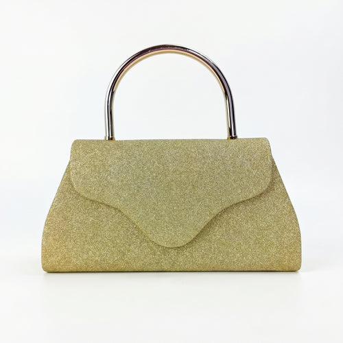 Pochette Da Sera Glitter Dorata Con Cristalli E Finiture Metallo Interno Microfibra Antistrappo by Stile Donna Bags