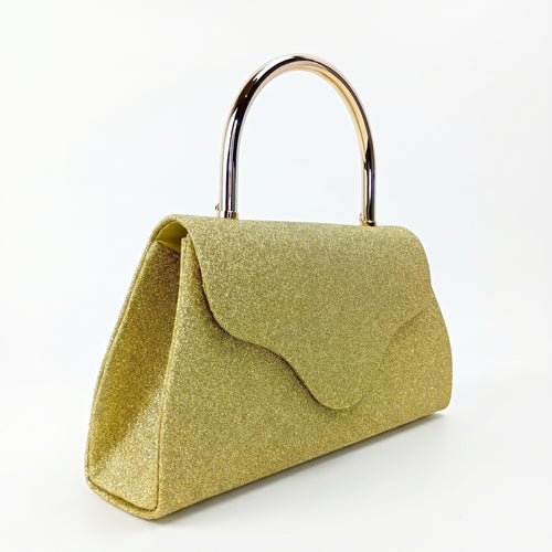 Pochette Da Sera Glitter Dorata Con Cristalli E Finiture Metallo Interno Microfibra Antistrappo by Stile Donna Bags
