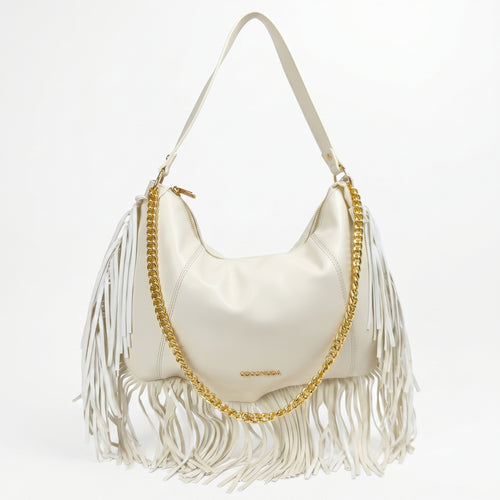 Coconuda Borsa Hobo a Tracolla con Frange e Dettagli Dorati - Stile Donna Bags