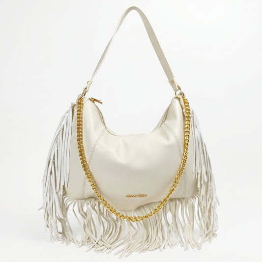 Coconuda borsa hobo a tracolla ecopelle con frange e dettagli dorati donna – vista frontale