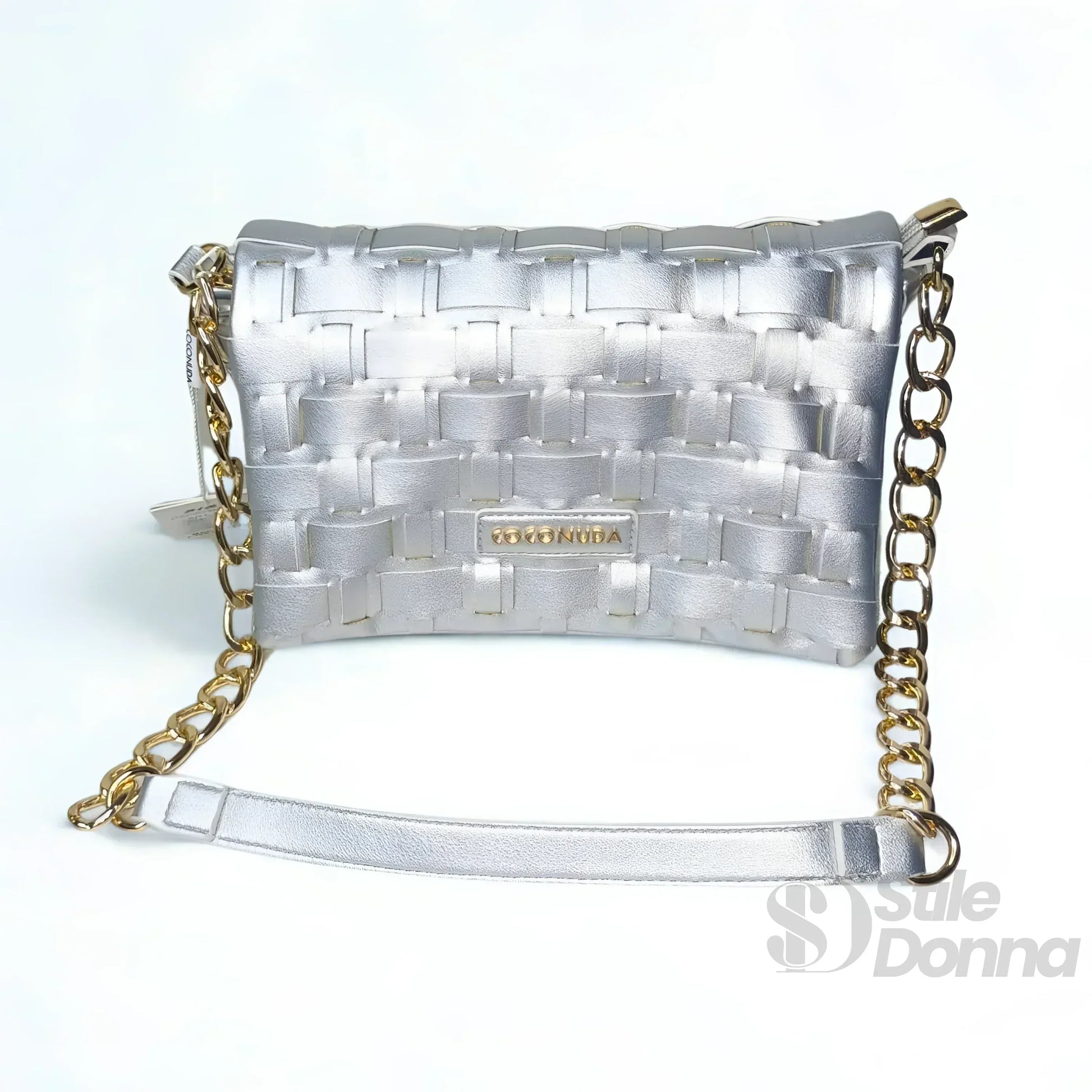 Coconuda borsa intrecciata argento ecopelle rosa – vista posteriore