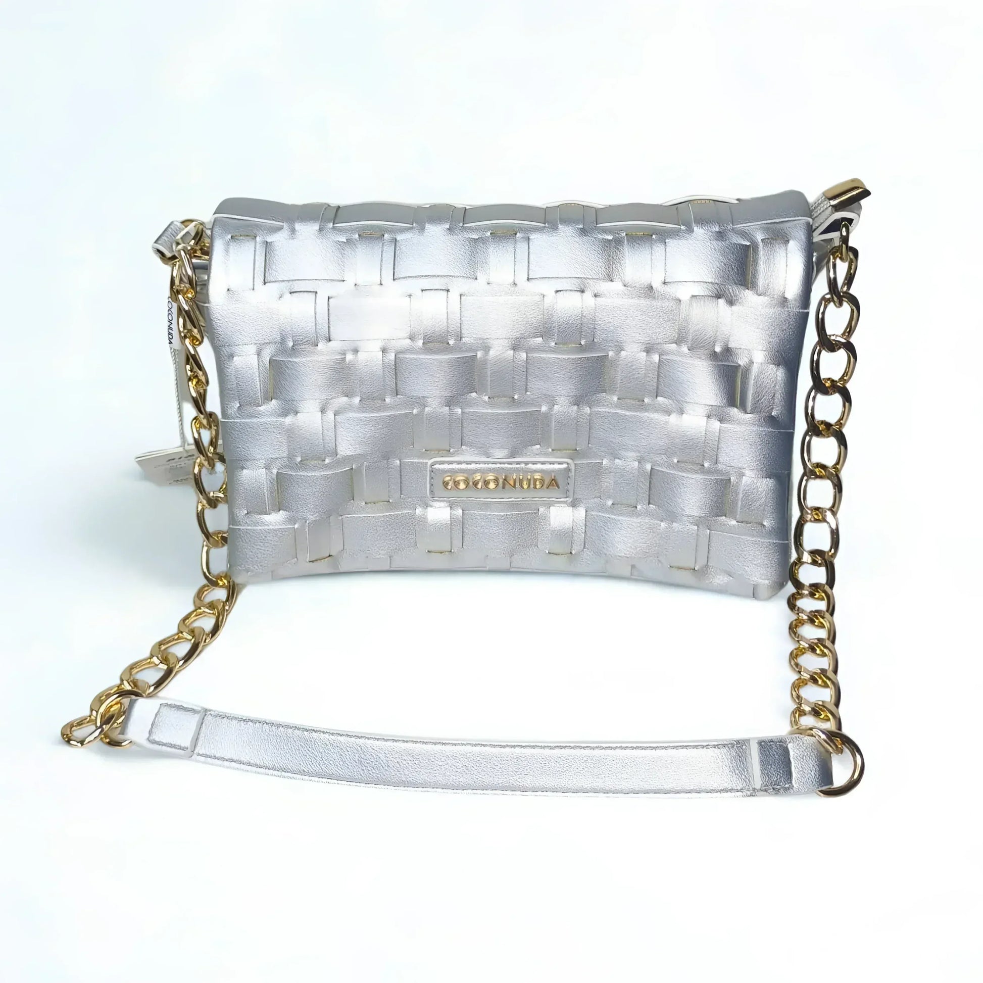Coconuda borsa intrecciata argento ecopelle rosa – con accessori