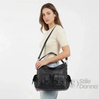 Coconuda Borsa Shopper in Ecopelle Nera con Tasche Multiple - Stile Donna Bags