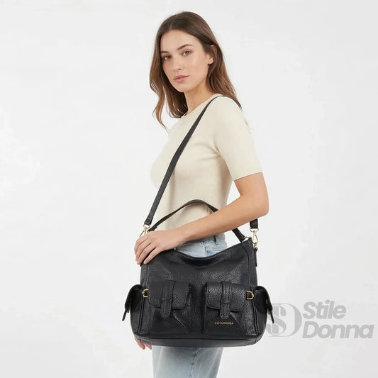 Coconuda borsa shopper ecopelle nera con tasche multiple hobo – vista posteriore