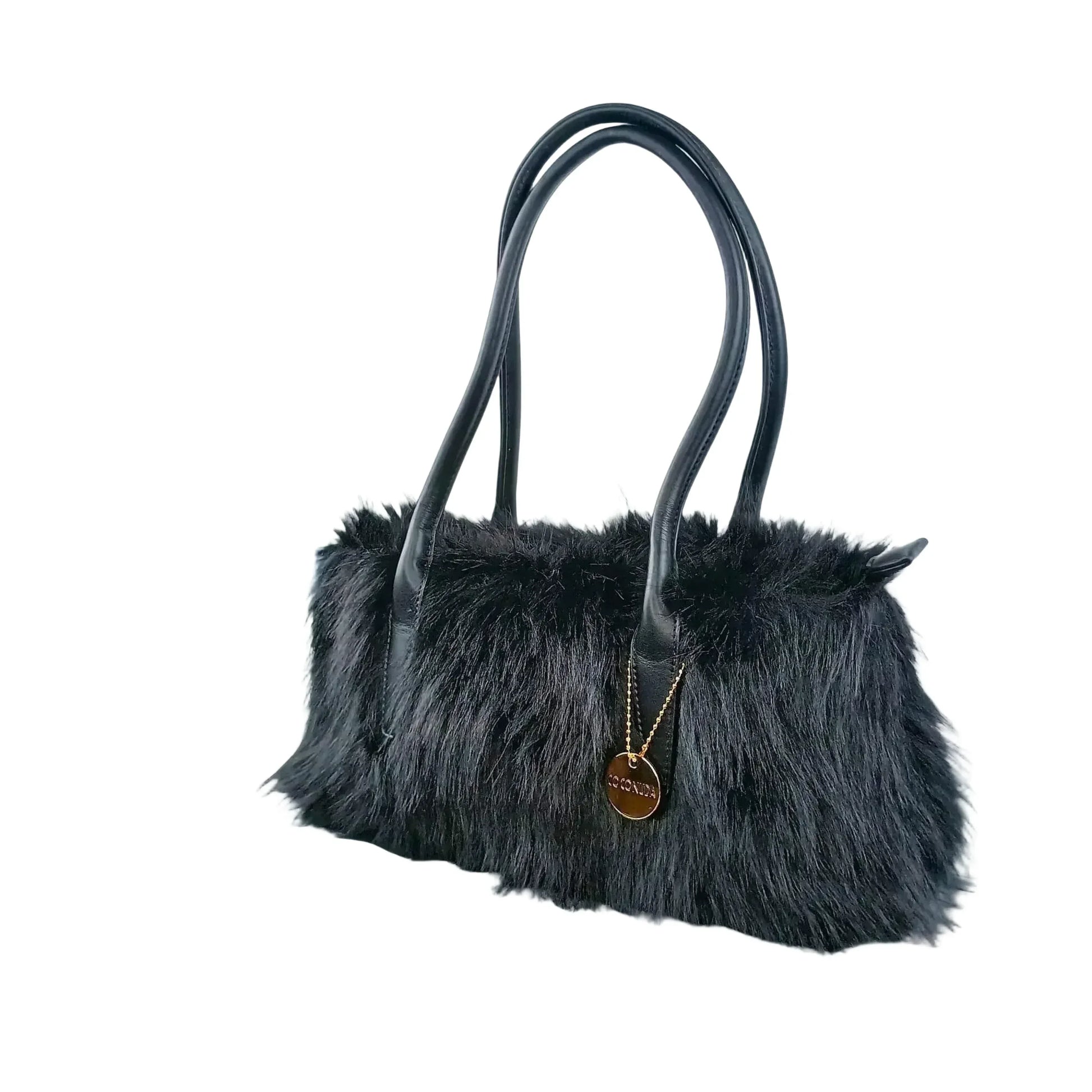 Coconuda borsa a mano ecopelle beige con pelliccia sintetica donna – borsa indossata