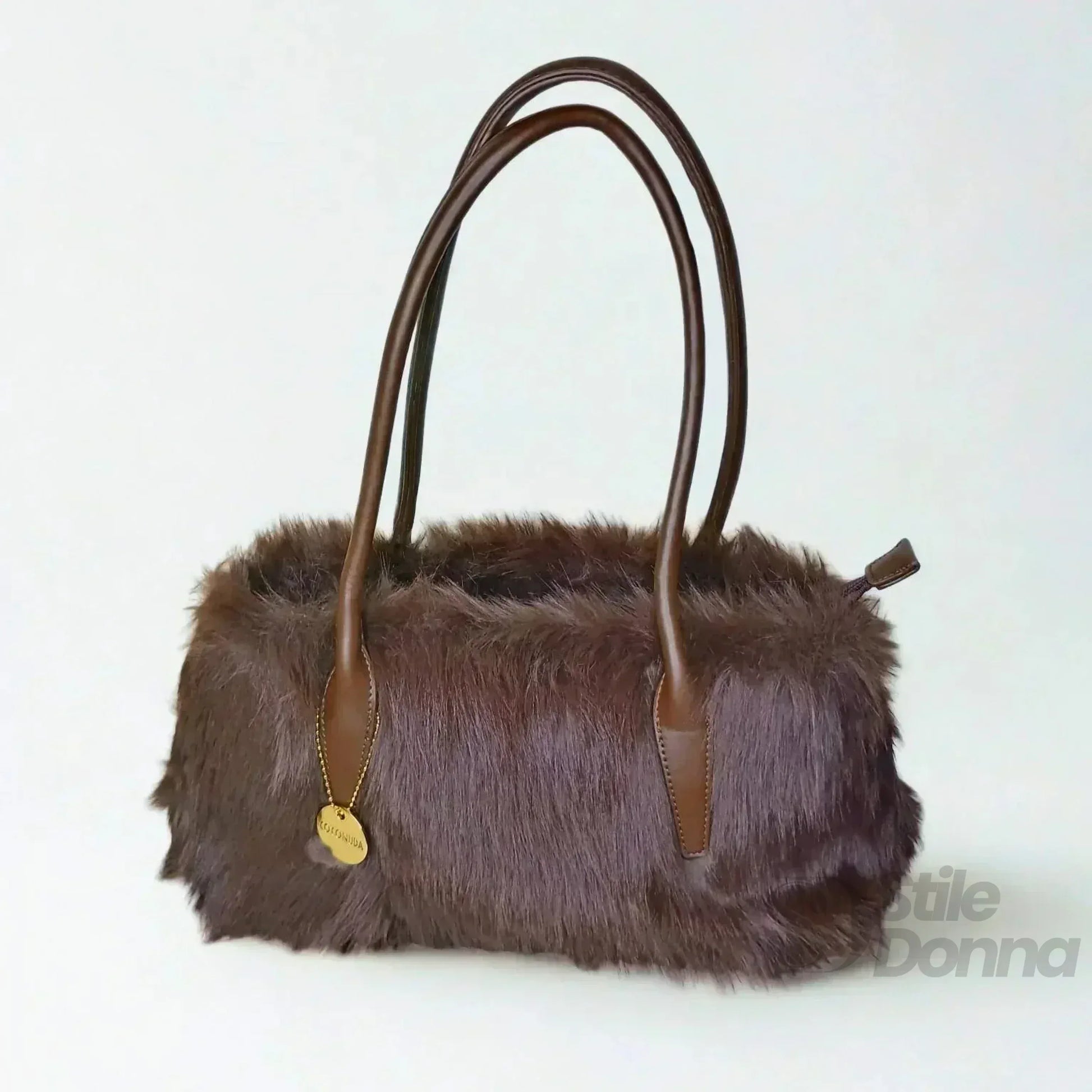 Coconuda borsa a mano ecopelle e pelliccia sintetica marrone – interno e tasche