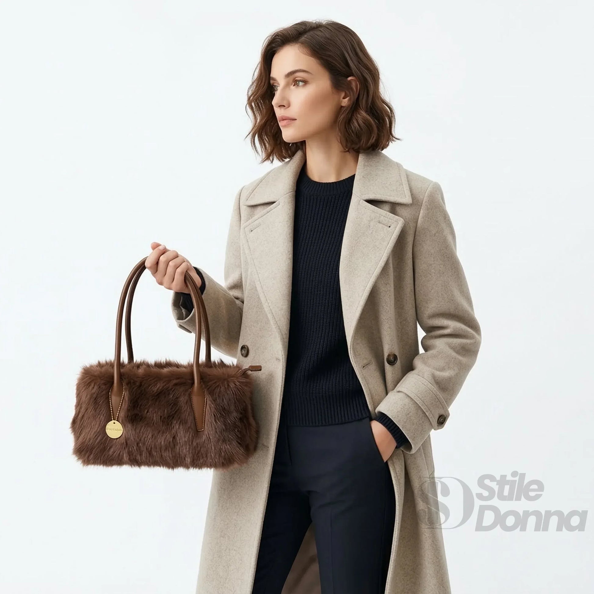 Coconuda borsa a mano ecopelle beige con pelliccia sintetica – vista posteriore