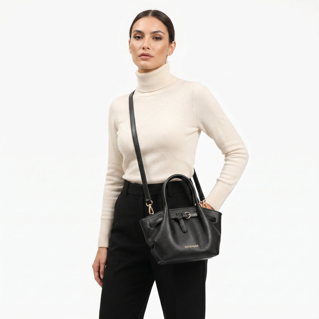 Coconuda Borsa a Mano in Ecopelle Martellata Nera - Stile Donna Bags