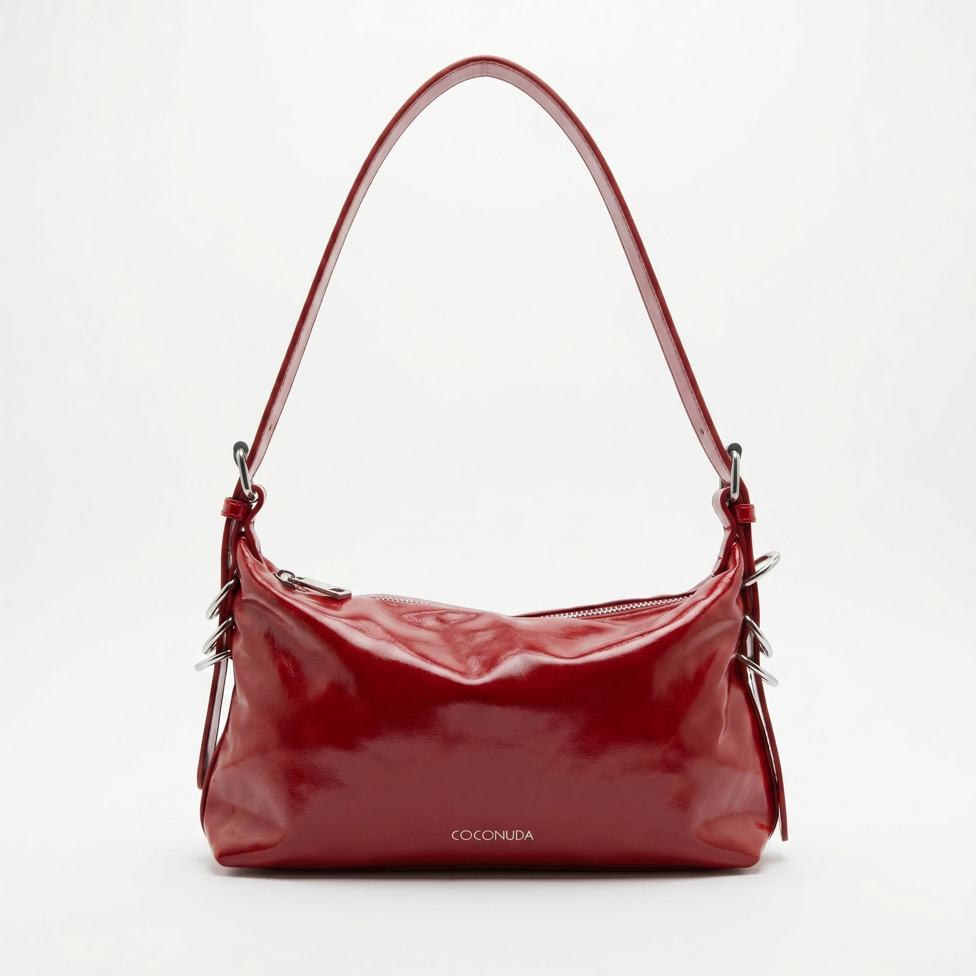 Coconuda borsa a tracolla ecopelle verniciata rossa con catena donna – vista frontale