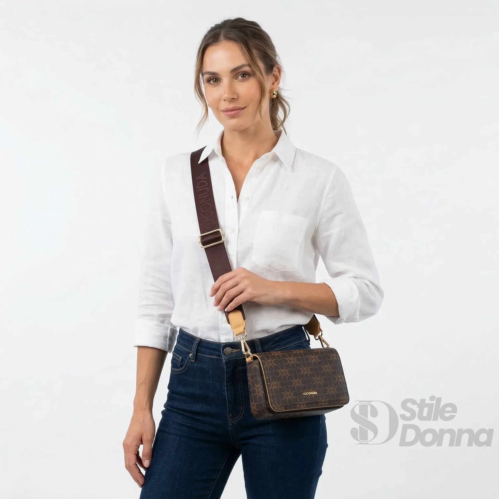 Coconuda borsa a tracolla ecopelle marrone caffè con chiusura magnetica – vista laterale