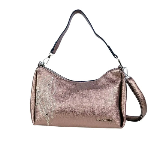Coconuda borsa donna ecopelle rosa oro metallizzato con perline donna – vista frontale