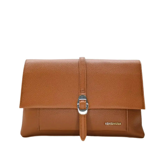 Coconuda pochette ecopelle marrone con chiusura a scatto donna – vista frontale