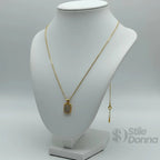 Collana con Pendente Rettangolare Pavé in Oro con Catena Regolabile - Stile Donna Bags