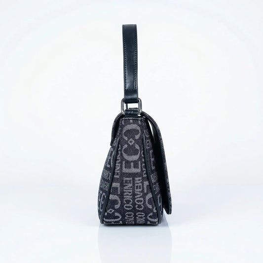 Enrico Coveri borsa a spalla jacquard nero con logo – vista laterale