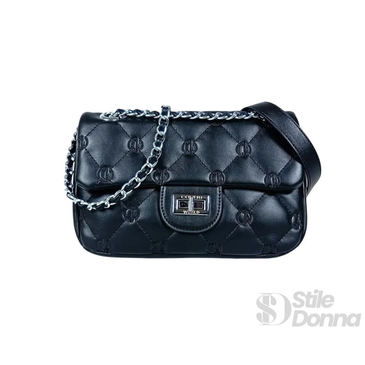 Enrico Coveri borsa ecopelle PU argento con tracolla a catena – dettaglio esterno