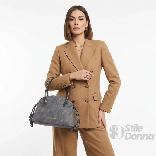 Enrico Coveri set borse ecopelle suede grigio texture – dettaglio esterno