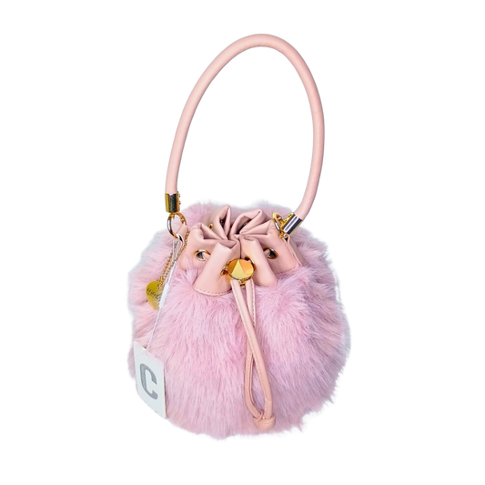 Faux Fur Bucket Bag with Shoulder Strap - MS-8394 - Stile Donna Bags