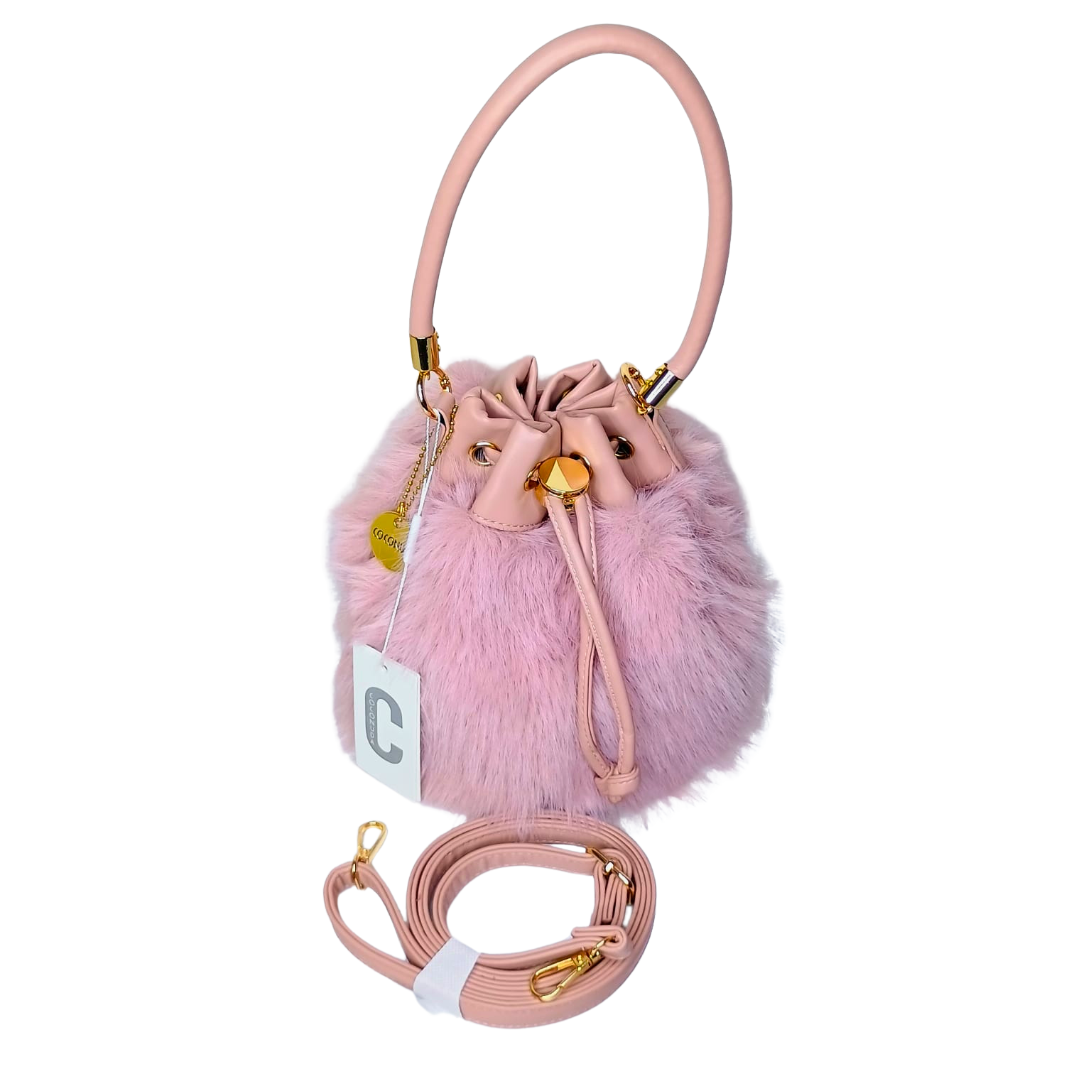 Faux Fur Bucket Bag with Shoulder Strap - MS-8394 - Stile Donna Bags