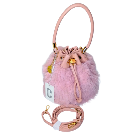 Faux Fur Bucket Bag with Shoulder Strap - MS-8394 - Stile Donna Bags