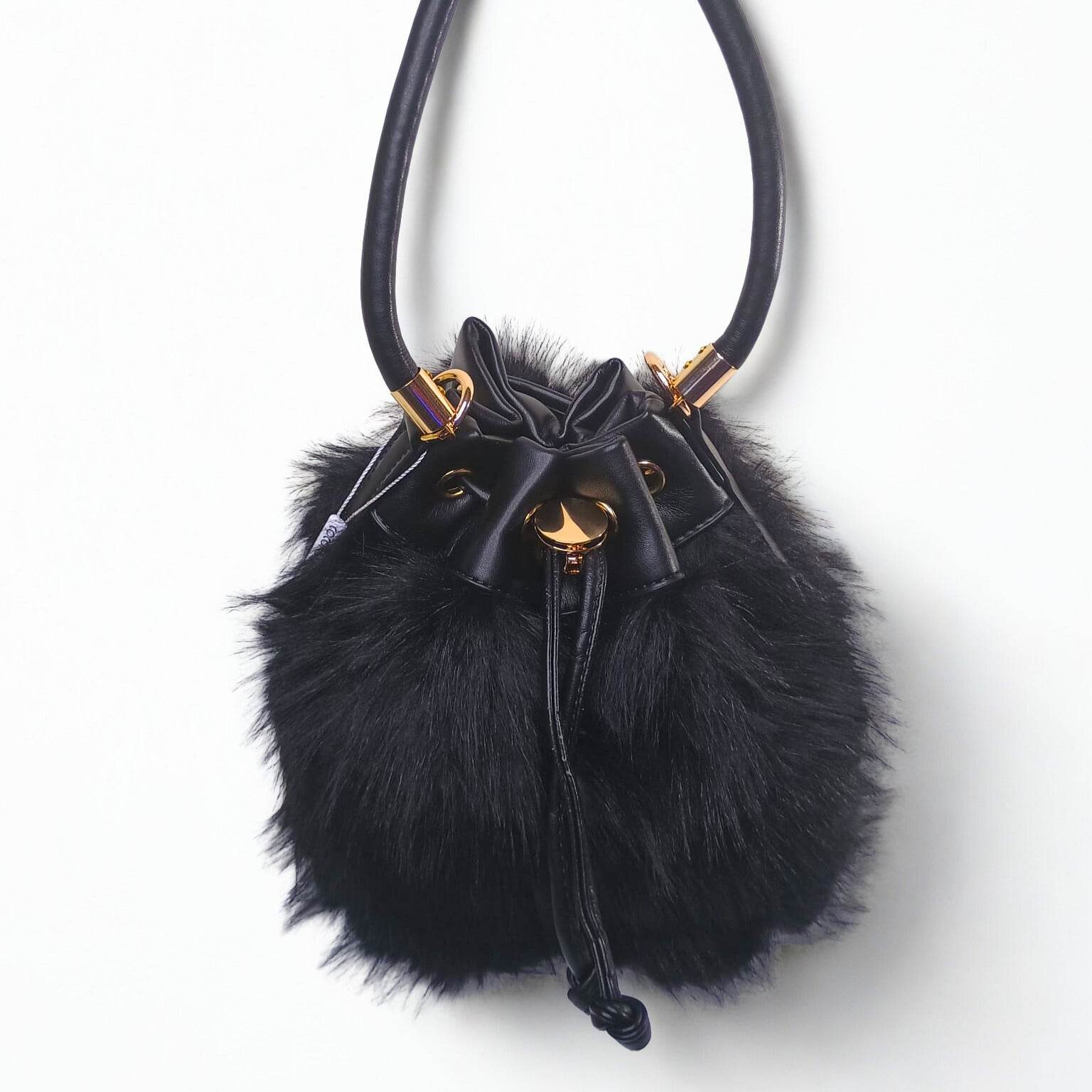 Faux Fur Bucket Bag with Shoulder Strap - MS-8394 - Stile Donna Bags